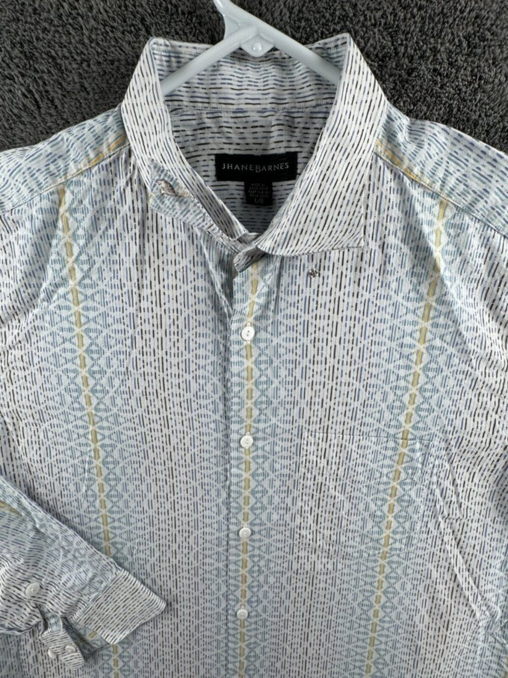Jhane Barnes Men Long Sleeve Button Up Shirt Blue Yellow Striped Large Cotton